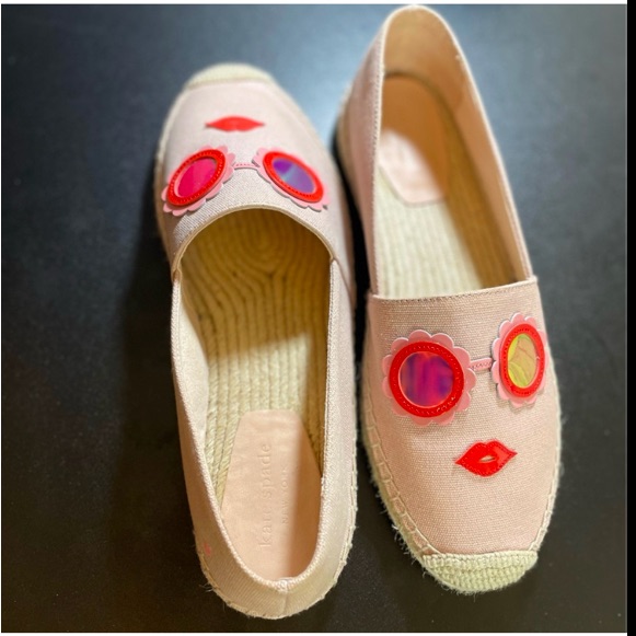Kate Spade Red And Cream Espadrilles With Whimsical Design